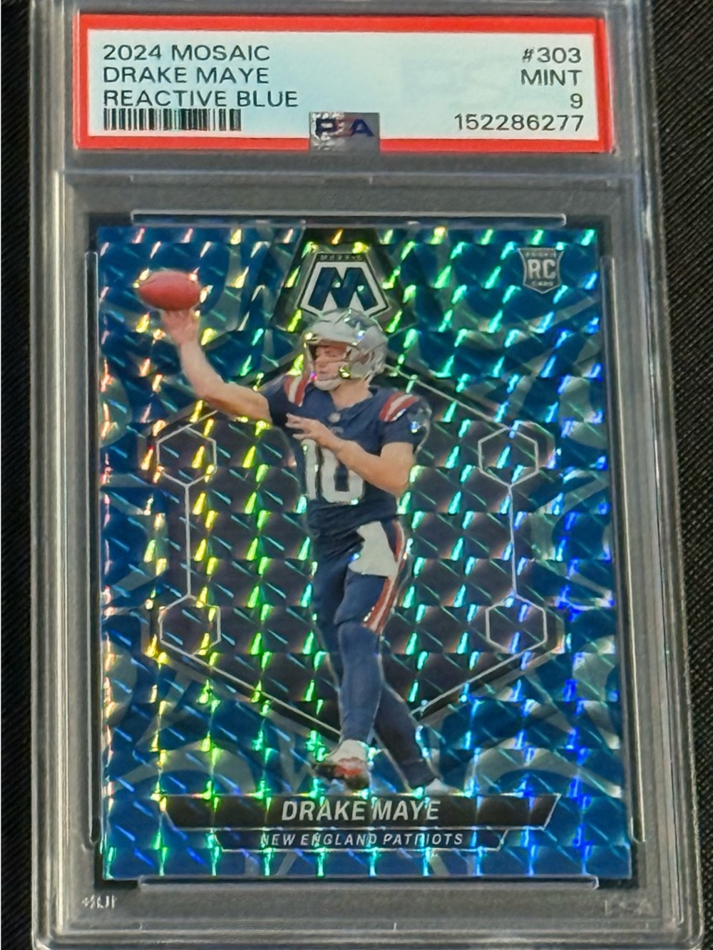 Drake Maye Reactive Blue Football Card Blue, Silver plus 7 extra cards